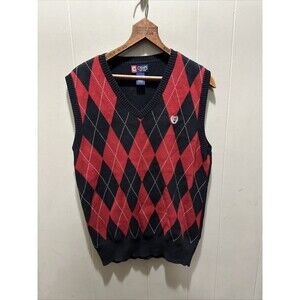 Chaps Argyle Vest Boy’s Size XL 18-20 Red & Black 100% Cotton V Neck